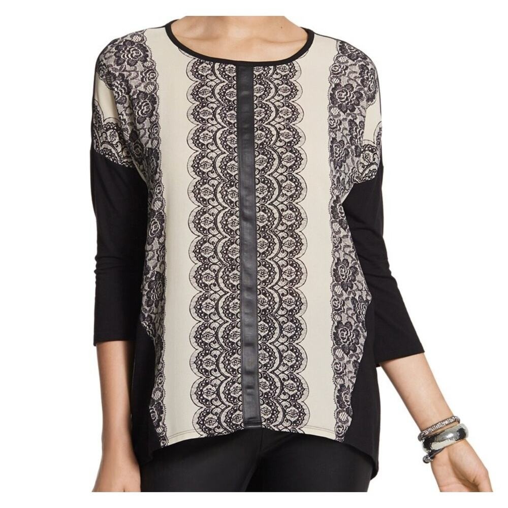 Chico's Blouse Tops Women's Size 2 Large Lace Printed Block Pattern Woven Aztec